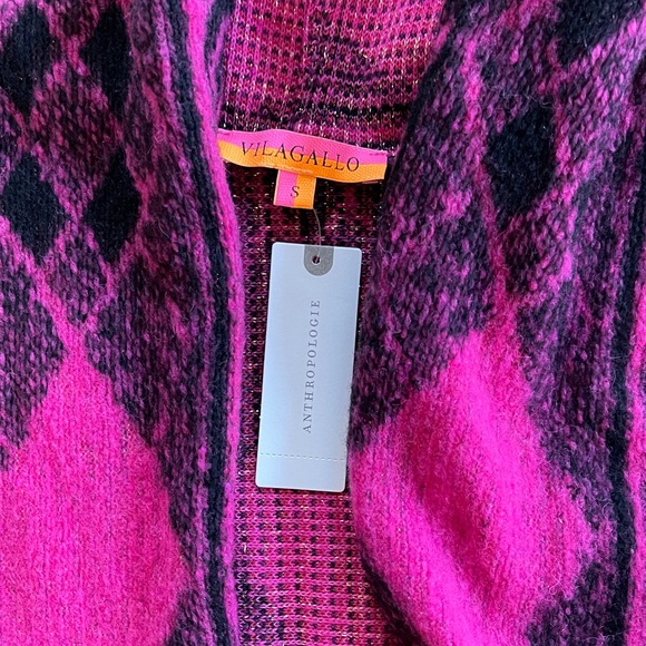 Vilagallo Anthropologie Fringe pink abstract cardigan sweater - Picture 3 of 5